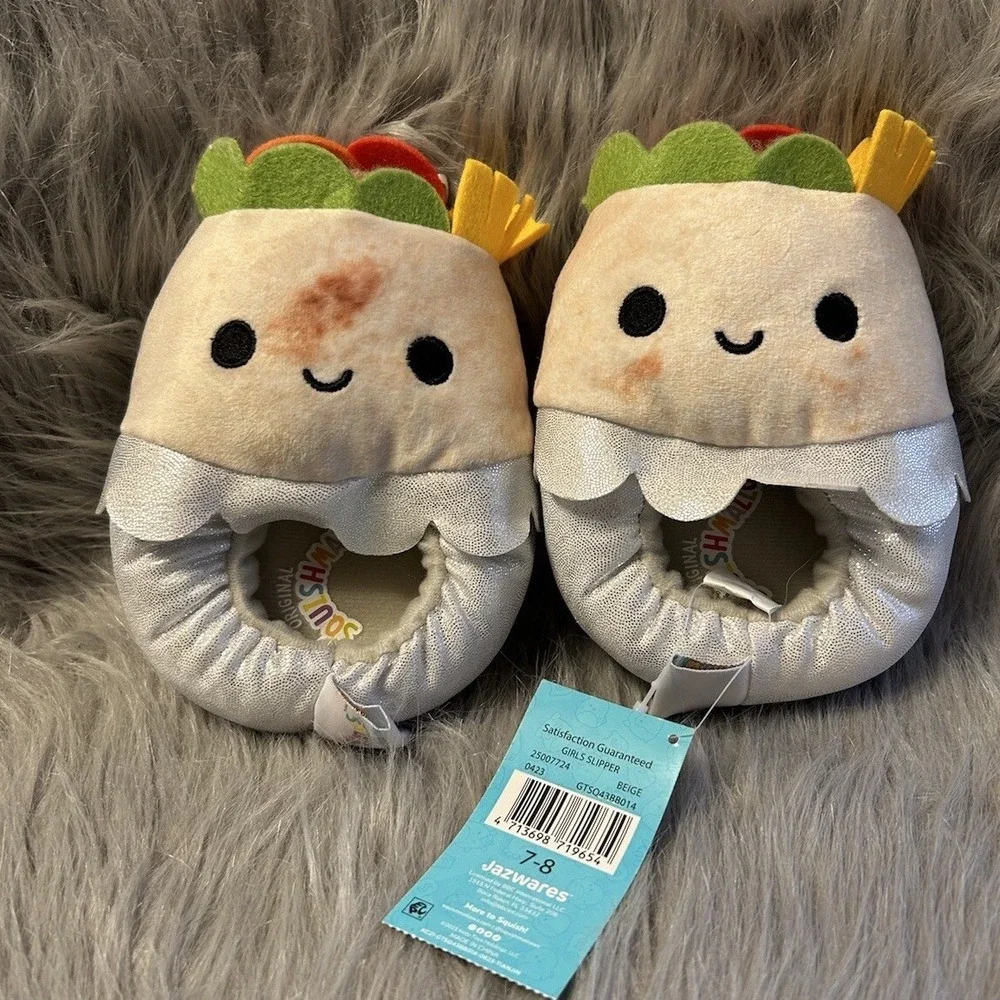 Squishmallows Slippers Girl's Size 7-8 Slip On Plush Burrito Shoes Plushy